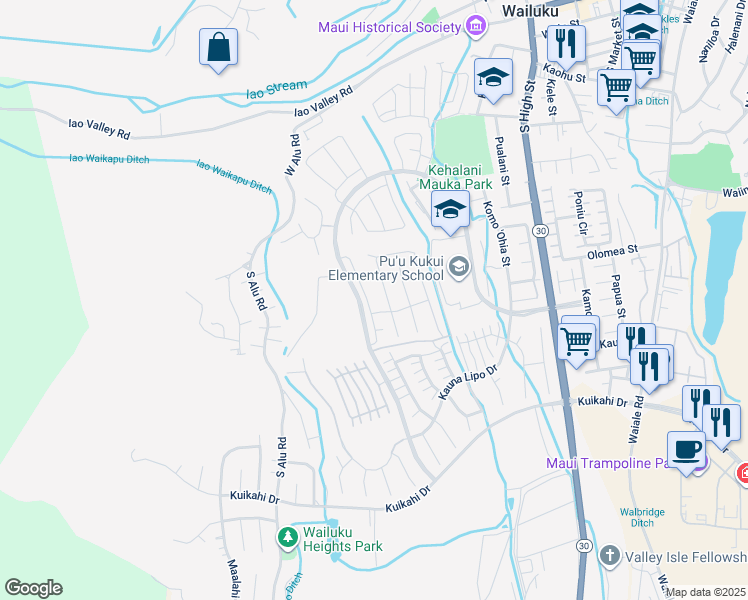 map of restaurants, bars, coffee shops, grocery stores, and more near 173 Laau Loke Loop in Wailuku