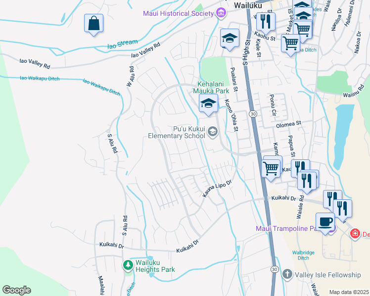 map of restaurants, bars, coffee shops, grocery stores, and more near 84 Kupaloke in Wailuku