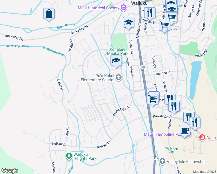 map of restaurants, bars, coffee shops, grocery stores, and more near 312 Pua Kalaunu in Wailuku