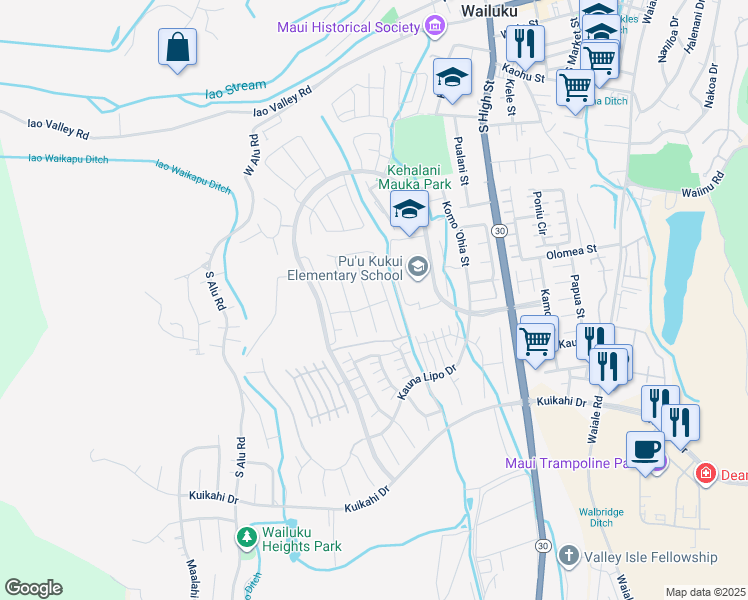 map of restaurants, bars, coffee shops, grocery stores, and more near in Wailuku