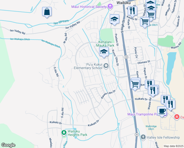 map of restaurants, bars, coffee shops, grocery stores, and more near 84 Kupaloke in Wailuku