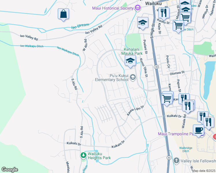 map of restaurants, bars, coffee shops, grocery stores, and more near 173 Laau Loke Loop in Wailuku