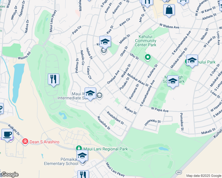 map of restaurants, bars, coffee shops, grocery stores, and more near 658 Kaulu Place in Kahului