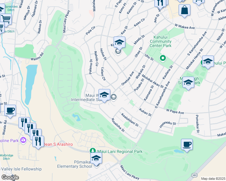 map of restaurants, bars, coffee shops, grocery stores, and more near 774 Onehee Avenue in Kahului
