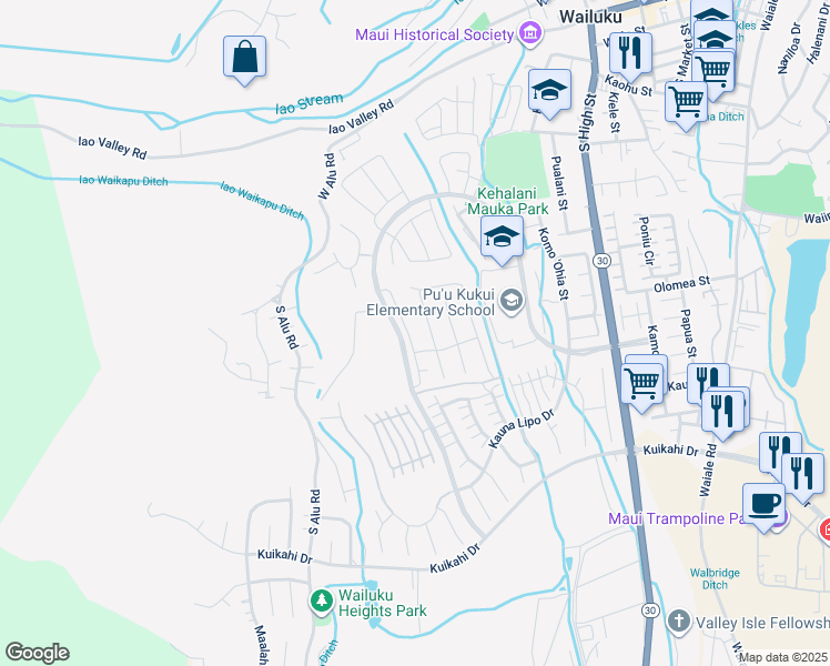 map of restaurants, bars, coffee shops, grocery stores, and more near 167 Laau Loke Loop in Wailuku