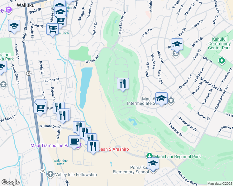 map of restaurants, bars, coffee shops, grocery stores, and more near 10 Inoa Po Place in Kahului