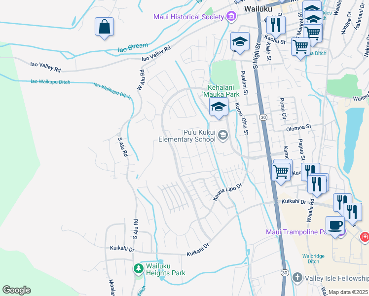 map of restaurants, bars, coffee shops, grocery stores, and more near 81 Pua Kalaunu in Wailuku