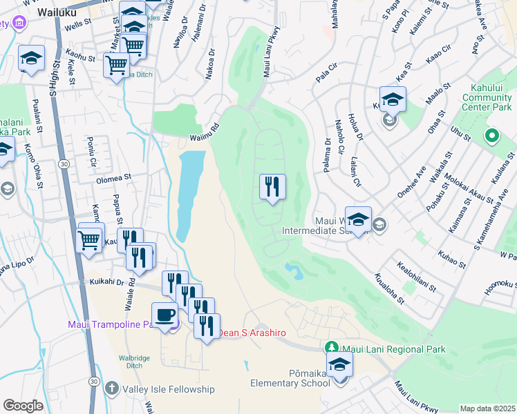 map of restaurants, bars, coffee shops, grocery stores, and more near 10 Inoa Po Place in Kahului