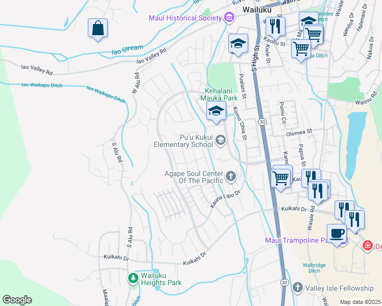 map of restaurants, bars, coffee shops, grocery stores, and more near in Wailuku