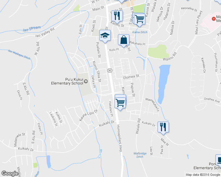 map of restaurants, bars, coffee shops, grocery stores, and more near 39 Kapala'Ia Place in Wailuku