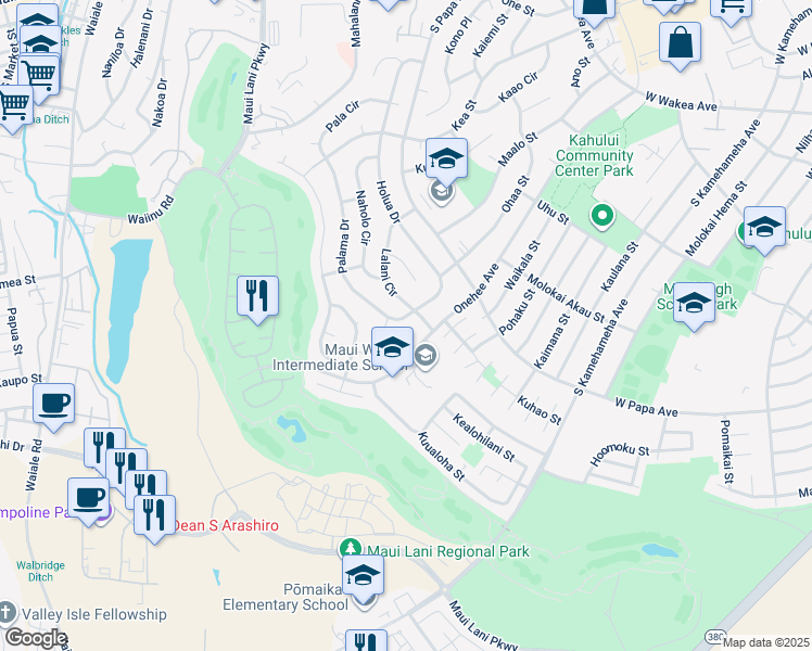 map of restaurants, bars, coffee shops, grocery stores, and more near 685 Holua Drive in Kahului