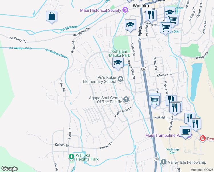map of restaurants, bars, coffee shops, grocery stores, and more near in Wailuku