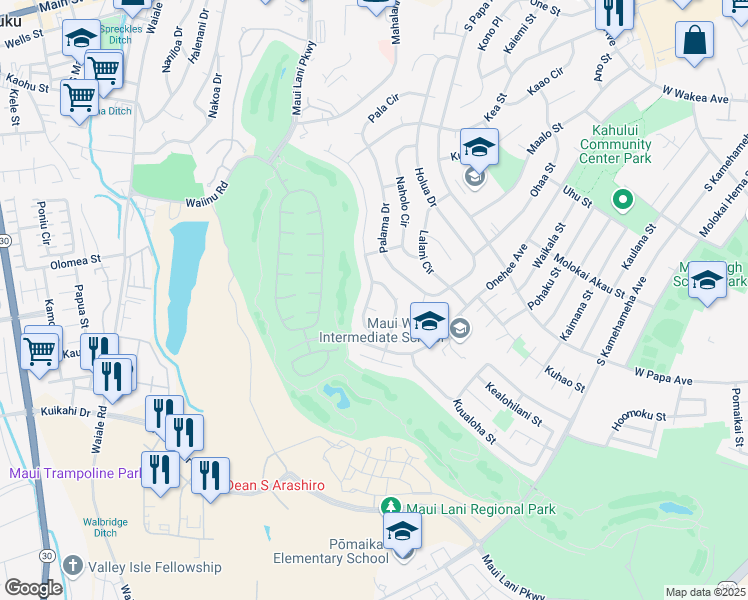 map of restaurants, bars, coffee shops, grocery stores, and more near 207 Puumakani Street in Kahului
