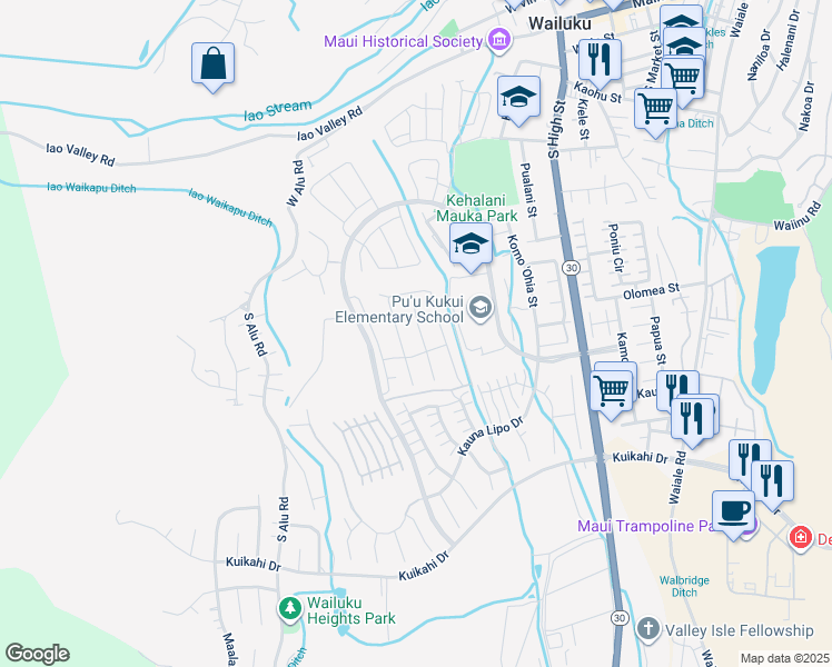 map of restaurants, bars, coffee shops, grocery stores, and more near 66 Kupaloke in Wailuku