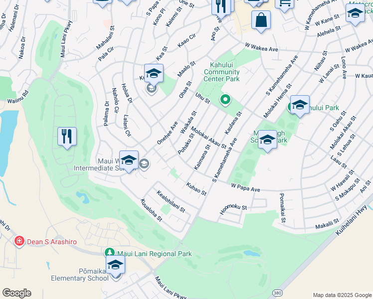 map of restaurants, bars, coffee shops, grocery stores, and more near 597 Pohaku Street in Kahului