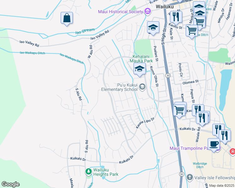 map of restaurants, bars, coffee shops, grocery stores, and more near 87 Pua Kalaunu in Wailuku