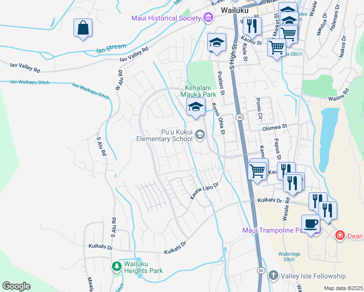 map of restaurants, bars, coffee shops, grocery stores, and more near 300 Pua Kalaunu in Wailuku