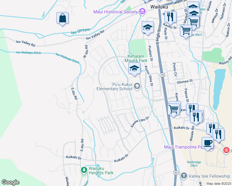 map of restaurants, bars, coffee shops, grocery stores, and more near 82 Pua Kalaunu in Wailuku