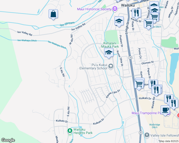 map of restaurants, bars, coffee shops, grocery stores, and more near 155 Laau Loke Loop in Wailuku