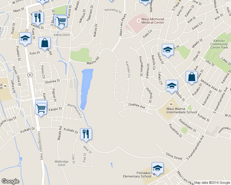 map of restaurants, bars, coffee shops, grocery stores, and more near 9 Inoa Po Place in Kahului