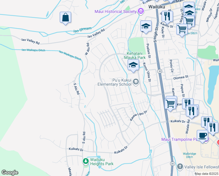 map of restaurants, bars, coffee shops, grocery stores, and more near 155 Laau Loke Loop in Wailuku