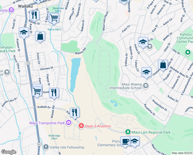 map of restaurants, bars, coffee shops, grocery stores, and more near 331 Kamalei Circle in Kahului