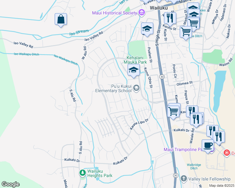 map of restaurants, bars, coffee shops, grocery stores, and more near 60 Kupaloke in Wailuku