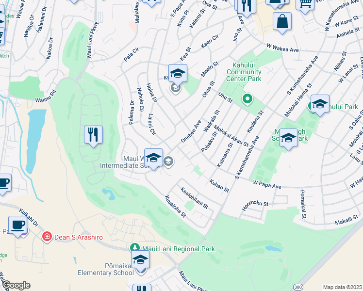 map of restaurants, bars, coffee shops, grocery stores, and more near 662 Hopena Place in Kahului