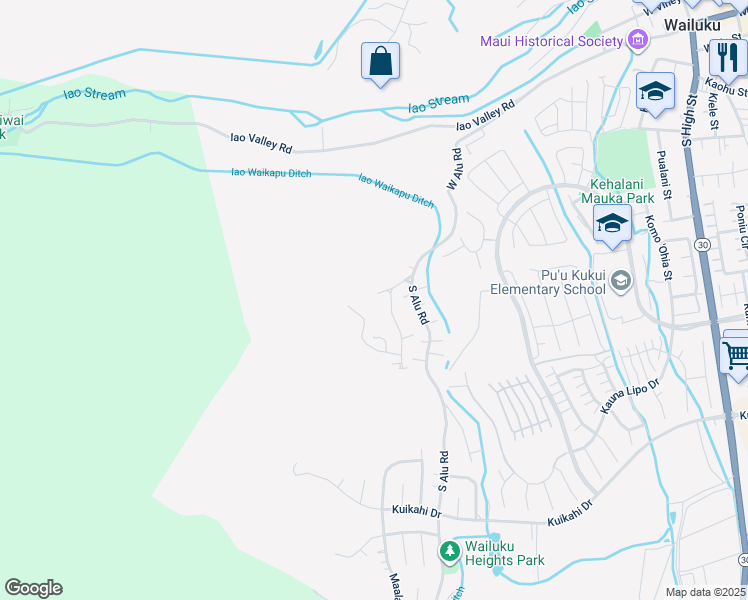 map of restaurants, bars, coffee shops, grocery stores, and more near 3075 Alaneo Place in Wailuku