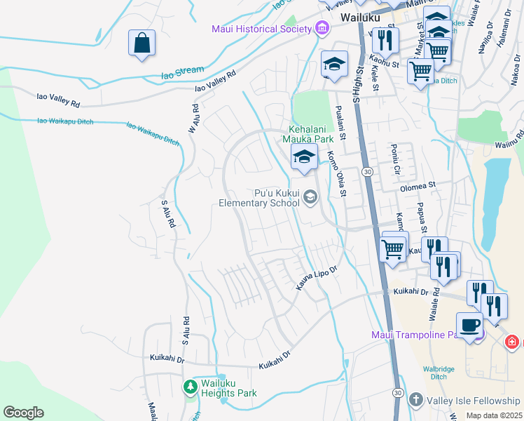 map of restaurants, bars, coffee shops, grocery stores, and more near 90 Pua Kalaunu in Wailuku