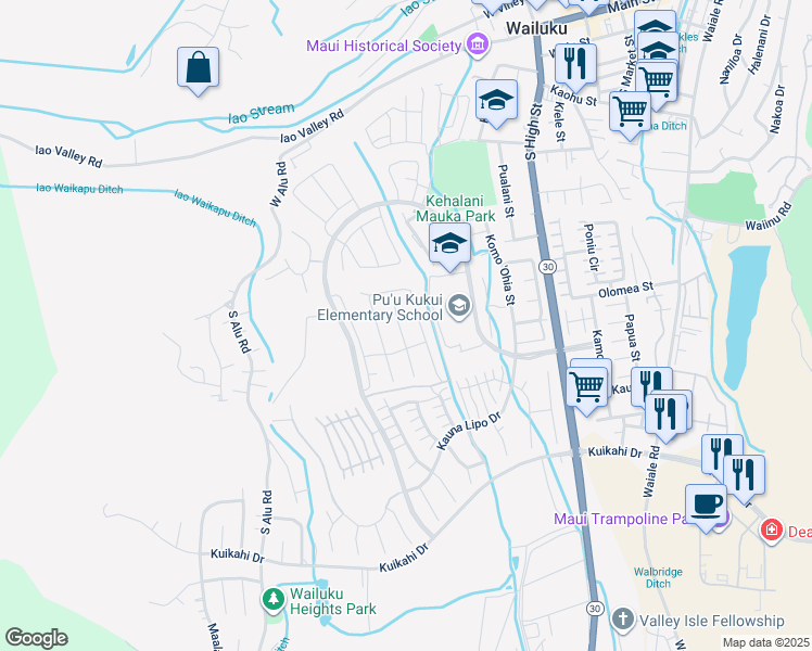map of restaurants, bars, coffee shops, grocery stores, and more near in Wailuku