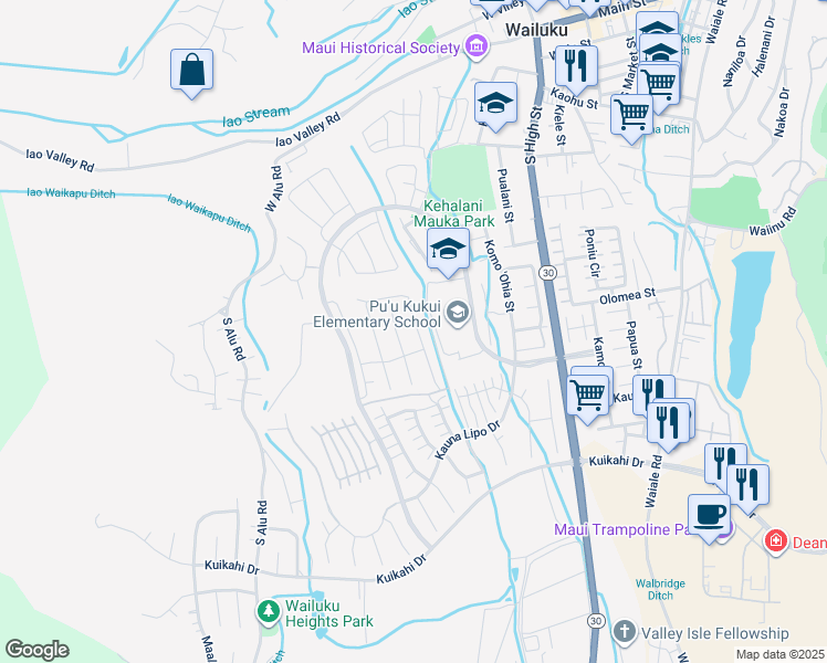 map of restaurants, bars, coffee shops, grocery stores, and more near 288 Pua Kalaunu in Wailuku