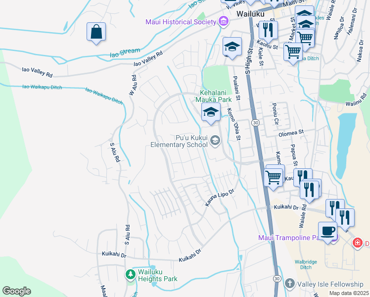 map of restaurants, bars, coffee shops, grocery stores, and more near 54 Kupaloke in Wailuku