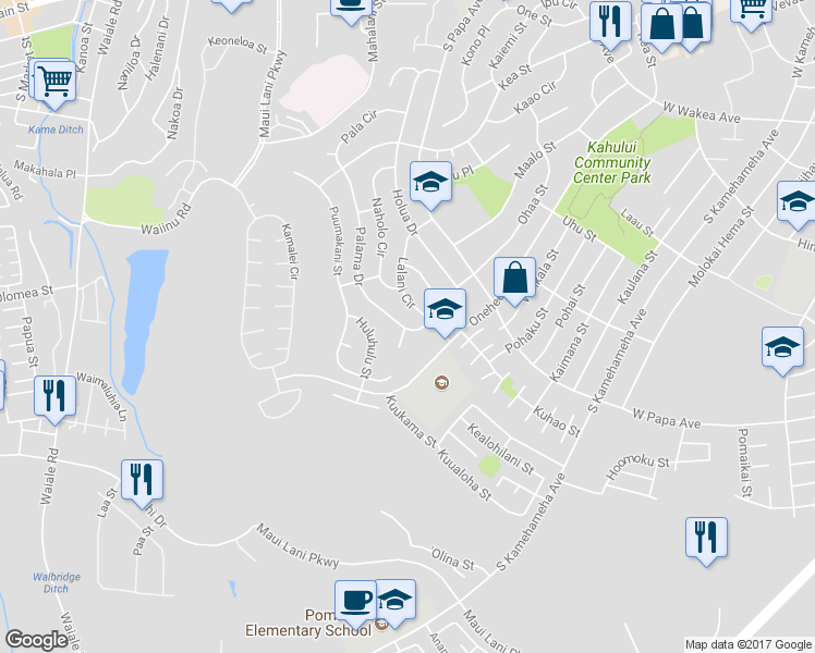 map of restaurants, bars, coffee shops, grocery stores, and more near 700 Holua Drive in Kahului