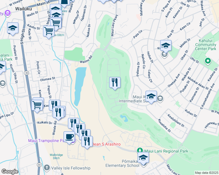 map of restaurants, bars, coffee shops, grocery stores, and more near 17 Inoa Po Place in Kahului