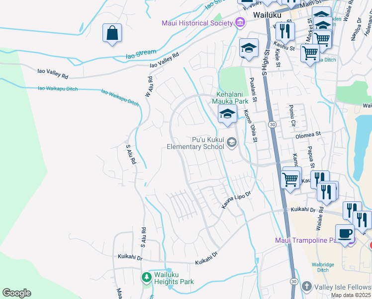 map of restaurants, bars, coffee shops, grocery stores, and more near 143 Laau Loke Loop in Wailuku