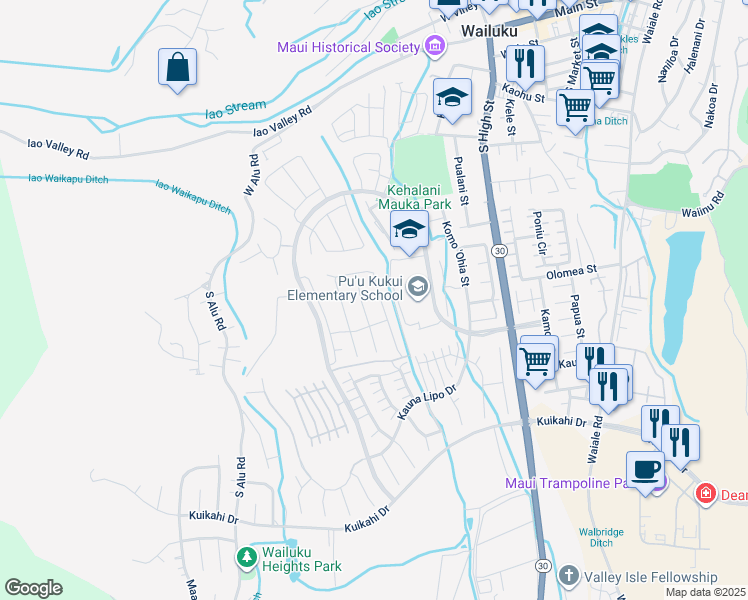 map of restaurants, bars, coffee shops, grocery stores, and more near 306 Pua Kalaunu in Wailuku