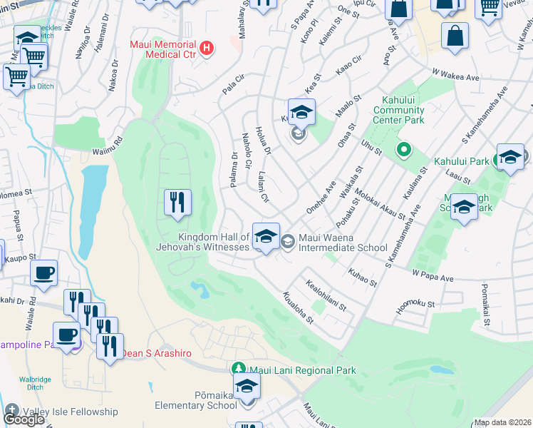 map of restaurants, bars, coffee shops, grocery stores, and more near 700 Holua Drive in Kahului