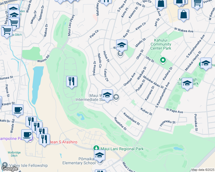 map of restaurants, bars, coffee shops, grocery stores, and more near 700 Holua Drive in Kahului