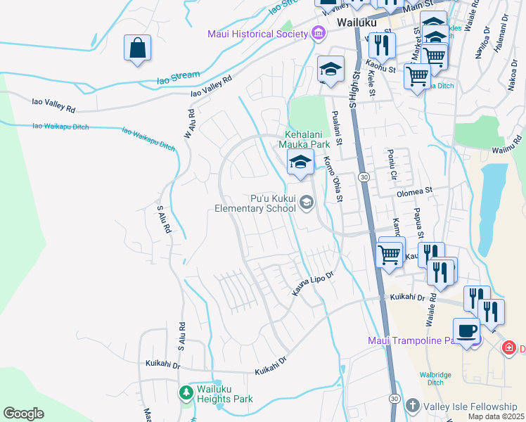 map of restaurants, bars, coffee shops, grocery stores, and more near 48 Kupaloke in Wailuku