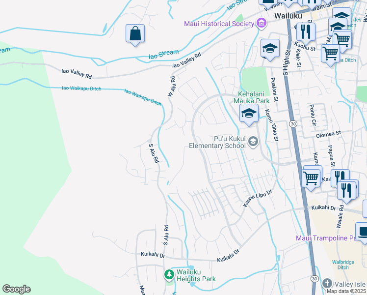 map of restaurants, bars, coffee shops, grocery stores, and more near 63 Ka ʻIkena Loop in Wailuku