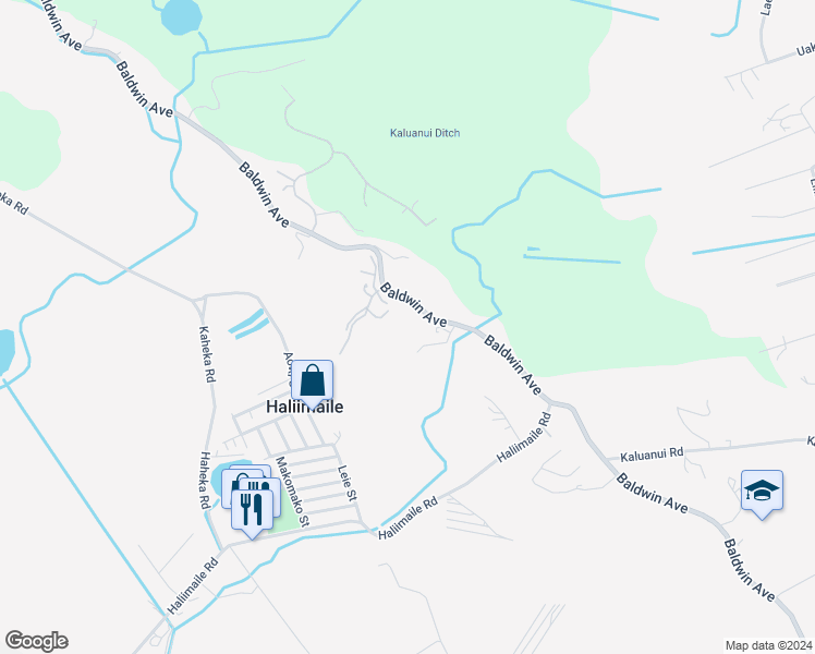 map of restaurants, bars, coffee shops, grocery stores, and more near 2420 Baldwin Avenue in Makawao