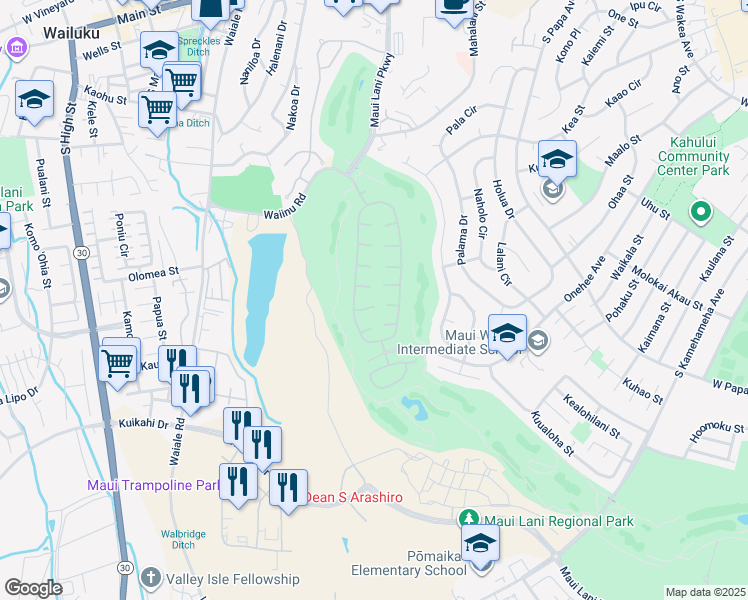 map of restaurants, bars, coffee shops, grocery stores, and more near 31 Inoa Po Place in Kahului