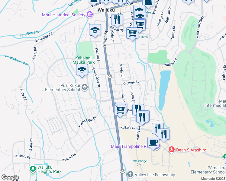 map of restaurants, bars, coffee shops, grocery stores, and more near 26 Kolopua Place in Wailuku
