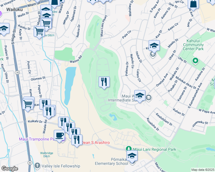 map of restaurants, bars, coffee shops, grocery stores, and more near 8 Pahee Place in Kahului