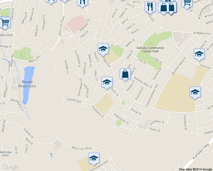 map of restaurants, bars, coffee shops, grocery stores, and more near 649 Holua Drive in Kahului