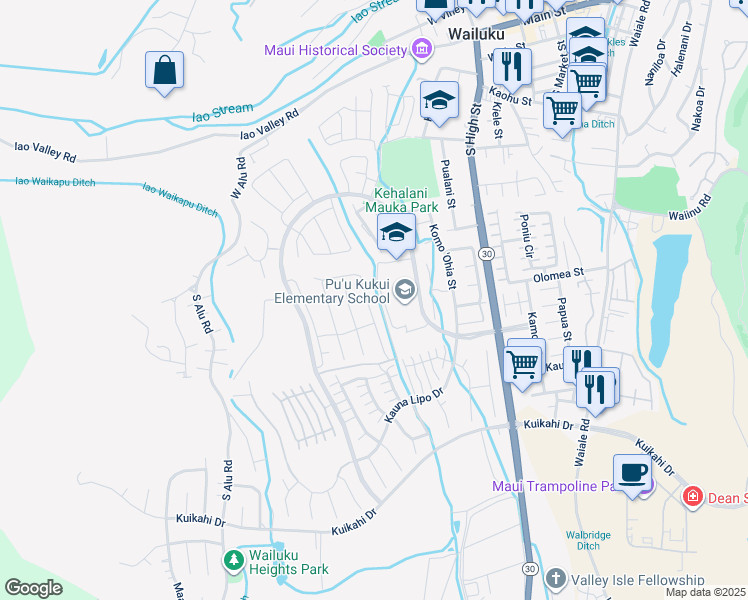 map of restaurants, bars, coffee shops, grocery stores, and more near 281 Pua Kalaunu in Wailuku