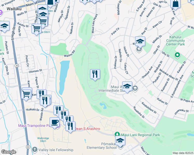 map of restaurants, bars, coffee shops, grocery stores, and more near 8 Pahee Place in Kahului