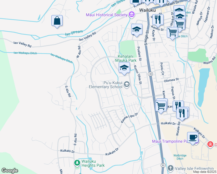 map of restaurants, bars, coffee shops, grocery stores, and more near 42 Kupaloke in Wailuku