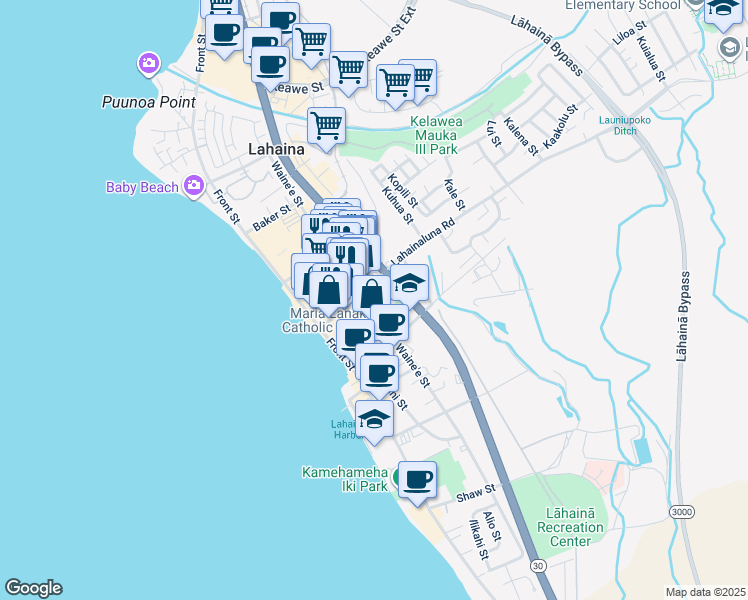 map of restaurants, bars, coffee shops, grocery stores, and more near 211 Panaewa Place in Lahaina